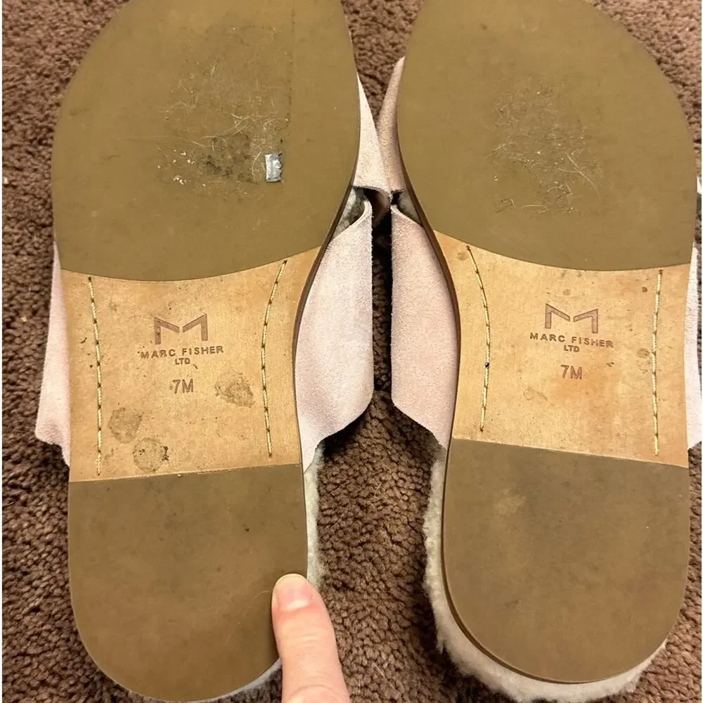 Marc Fisher Pink Suede and Sherpa Lined Slip On Sandals Womens Size 7